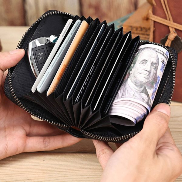 Genuine Leather Multi Card Organizer Wallet with Zipper