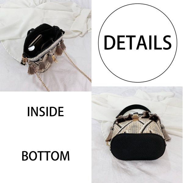 Jute Straw Cylindrical Shell Bucket Tote Crossbody Bag