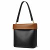 Genuine Leather Color-block shoulder commuter cross-body bag