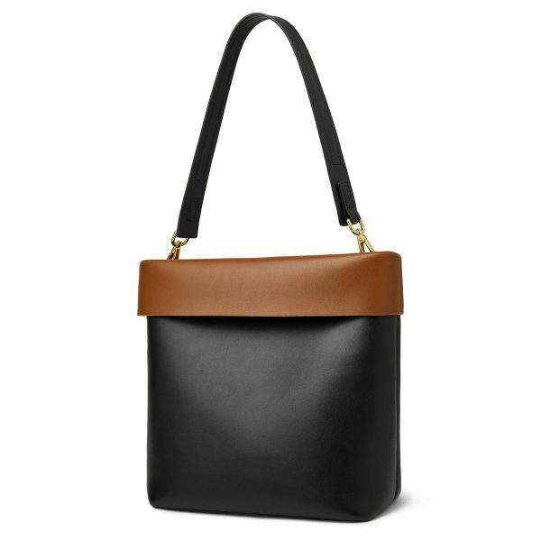 Genuine Leather Color-block shoulder commuter cross-body bag