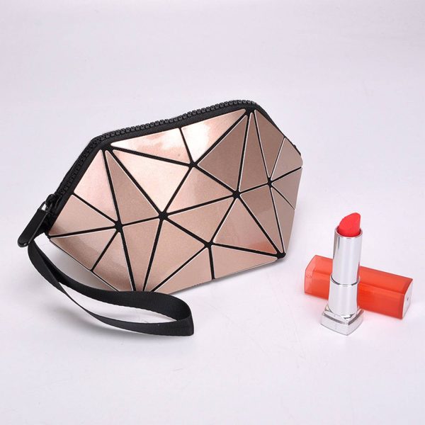Pu Geometric Travel Foldable Cosmetic Bag