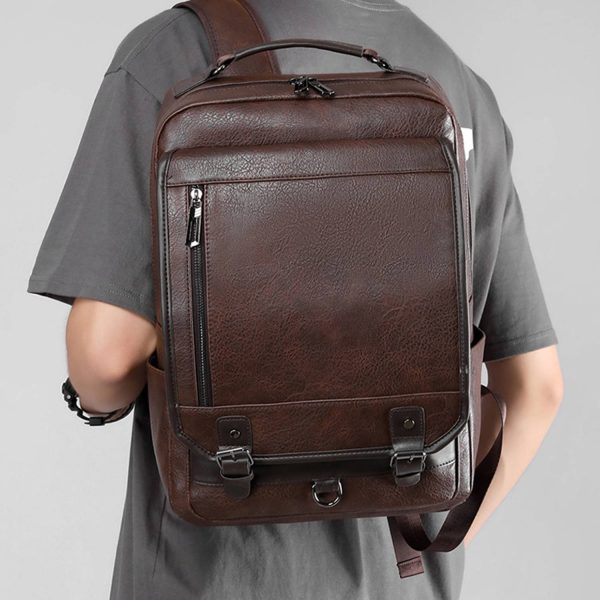 PU Leather Multi-function Retro Casual Backpack