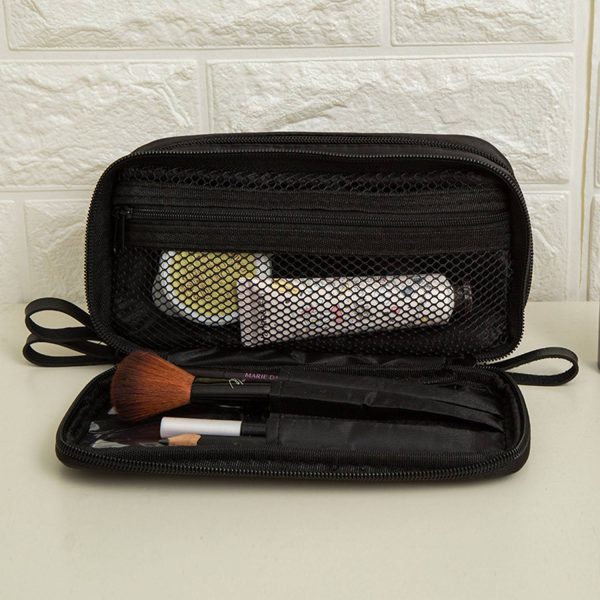 Nylon travel portable cosmetic bag with double zipper