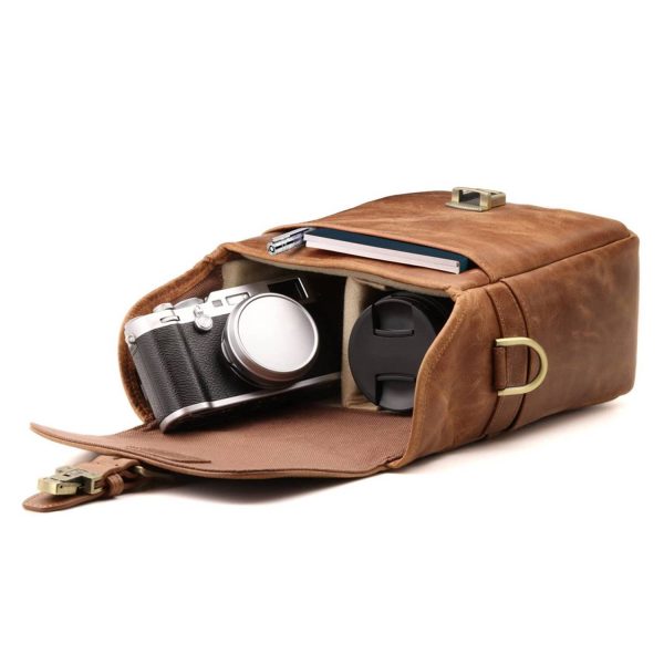 Leather Camera Messenger Bag For Mirrorless