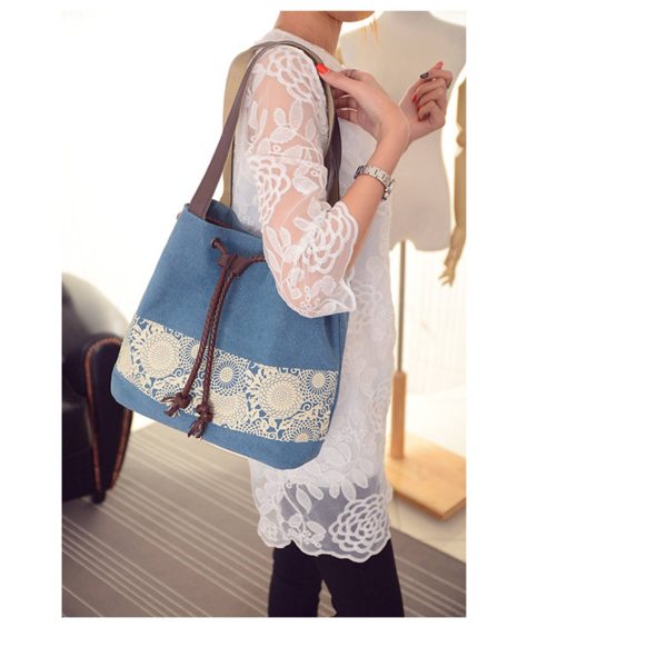 Women Printing Drawstring Canvas Tote Bags