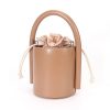 Genuine Leather Cylinder bucket cross-body Drawstring bag