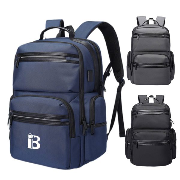 Business Travel Polyester Backpack With Usb Charging Port