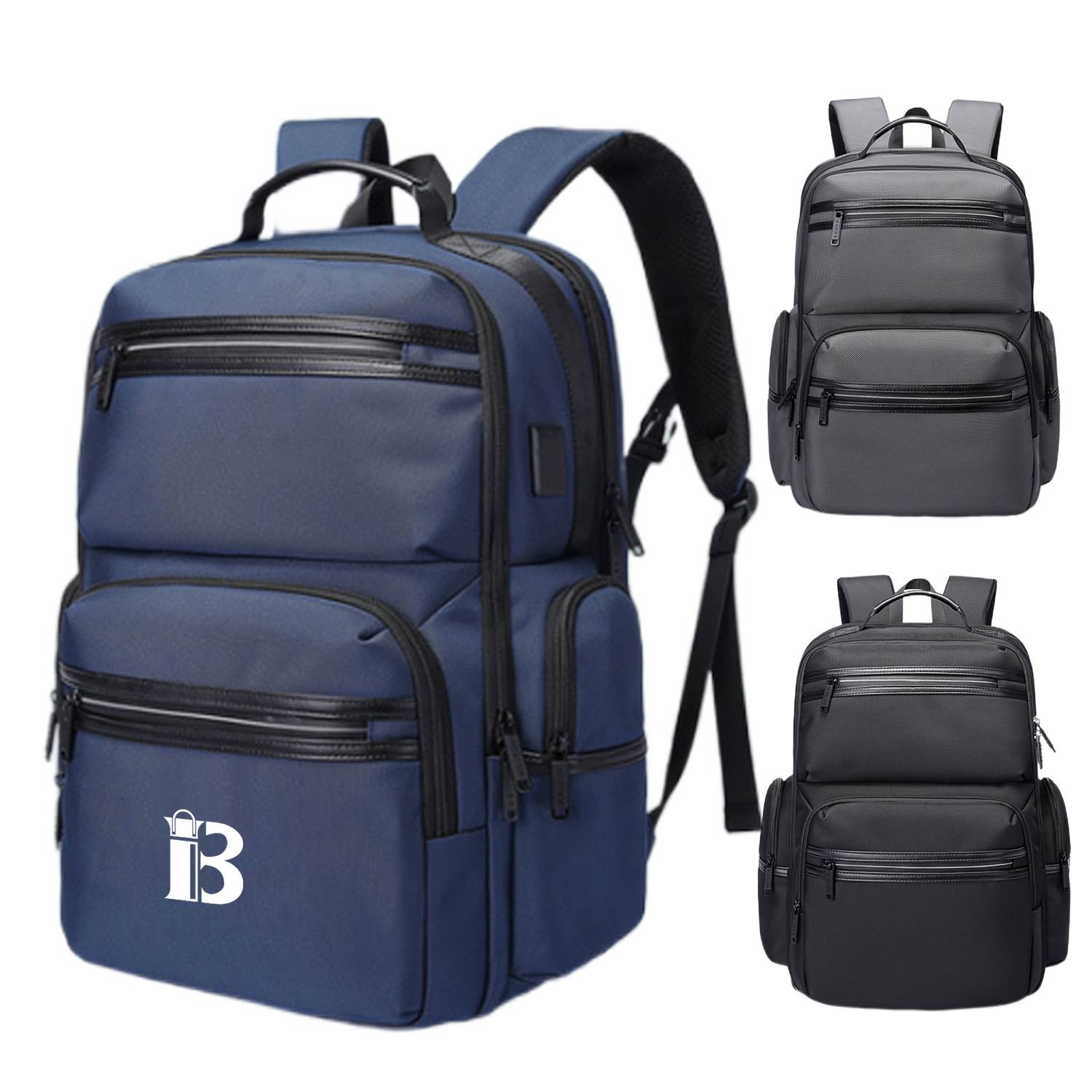 Business Travel Polyester Backpack With Usb Charging Port