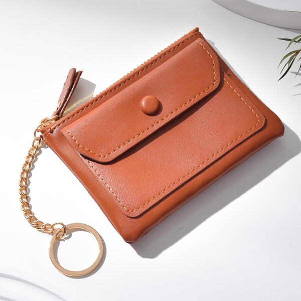 Mini PU Zipper Coin Purse With Keychain