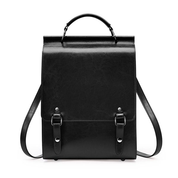 Genuine Leather Ladies Vintage Large Black College Backpacks