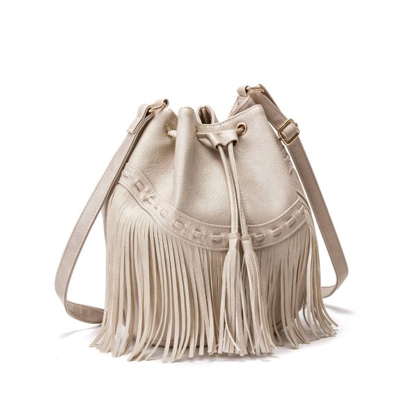 PU Leather Tassel Bucket Crossbody Bag