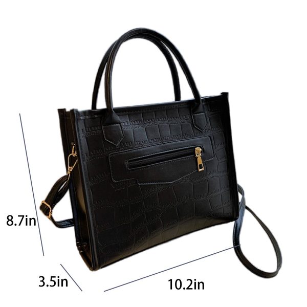 PU Leather Tote Bag Pure Color Vintage Simple For Women