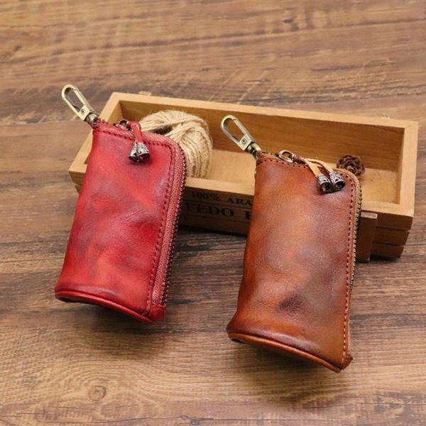 First Layer Cowhide Plant Tanned Leather Vintage Key Bag