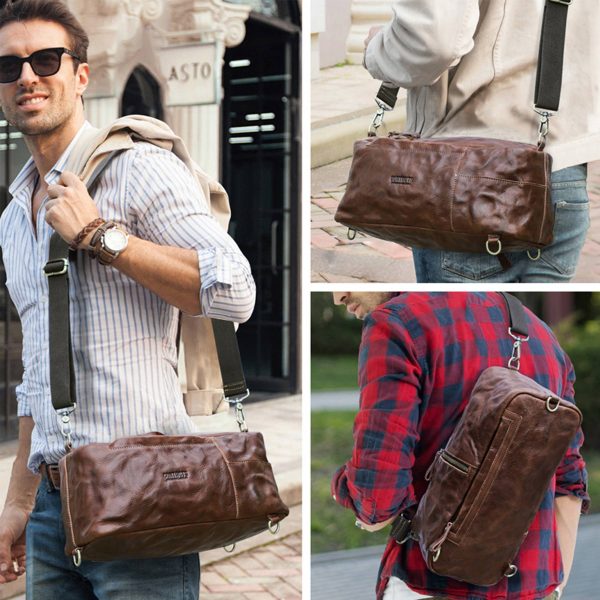 Genuine Leather High-capacity Waterproof Cross-body Bag Men