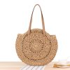 Women Round Hollow Straw Tote Bag