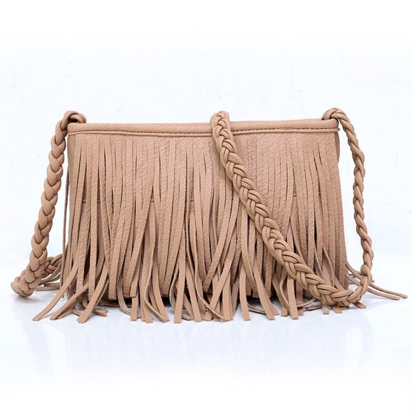 PU Hand-woven tassel shoulder cross-body bag