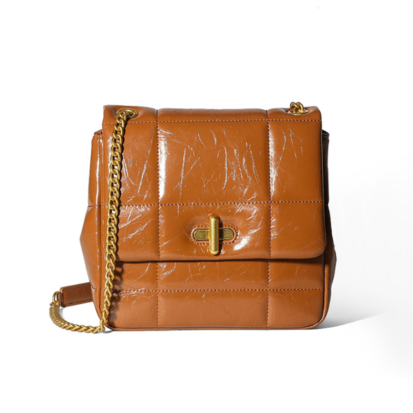 Trendy Flap Gold PU Leather Quilted Tote Bag