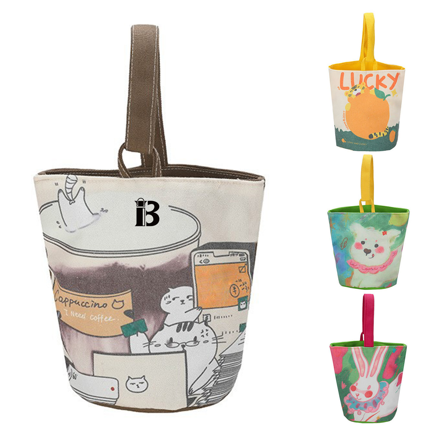 Canvas oil painting bucket bag