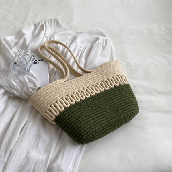 Cotton rope basket straw summer beach storage bag