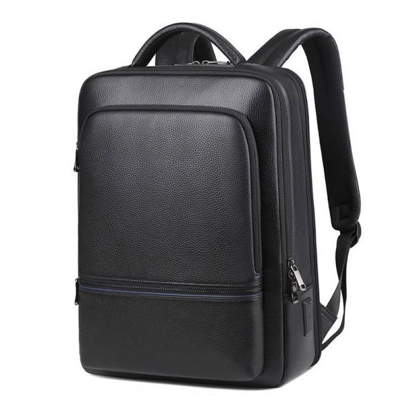 Classic Black Leather Slim Backpack