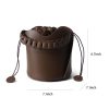 Genuine Leather Ruffled Bucket Cross-body Drawstring Bag