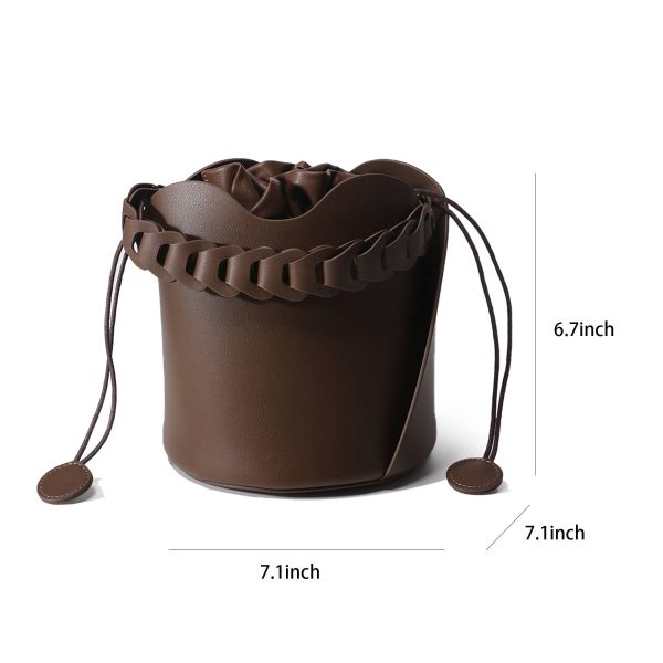 Genuine Leather Ruffled Bucket Cross-body Drawstring Bag