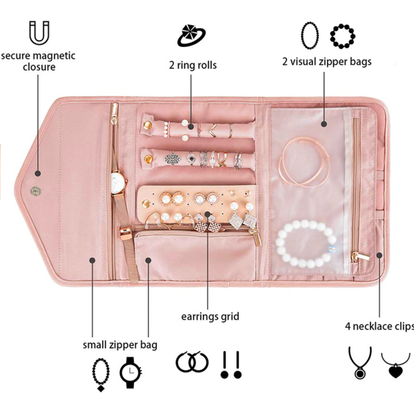 Portable Travel Jewelry Organizer Case Handbag