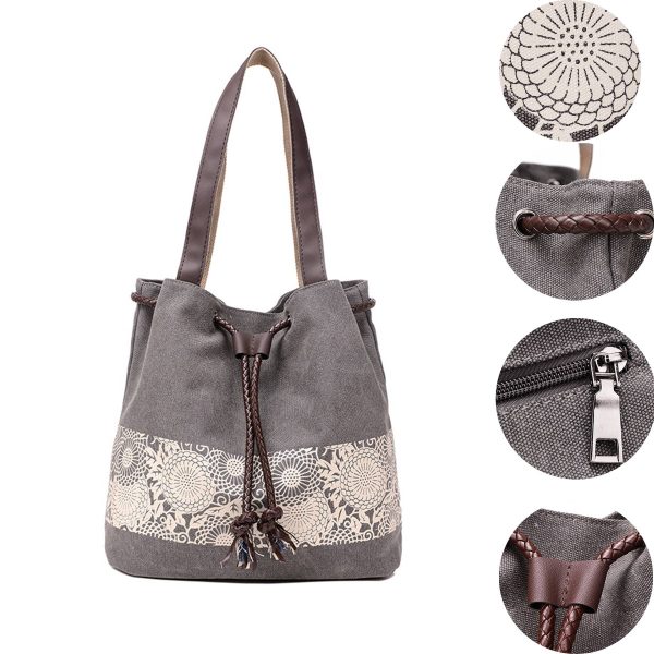 Women Printing Drawstring Canvas Tote Bags