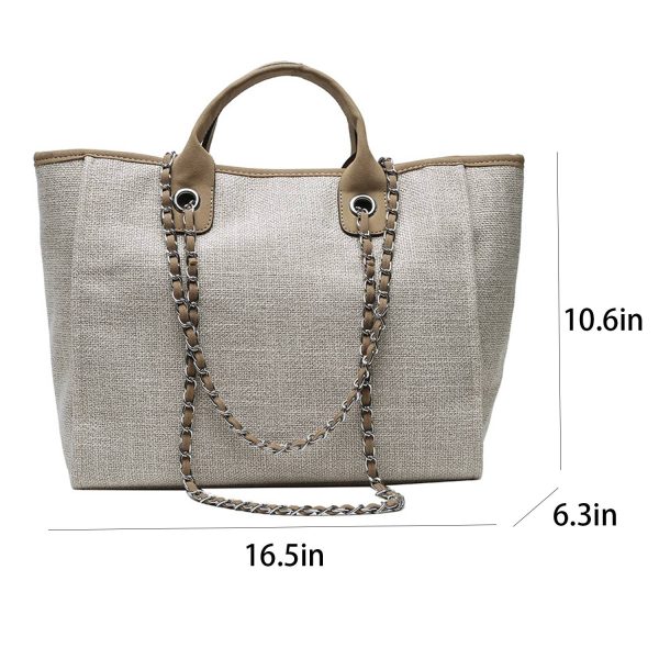 Canvas Tote Bag Large Capacity Solid Color Chain