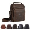 Large capacity genuine leather crossbody bag for men