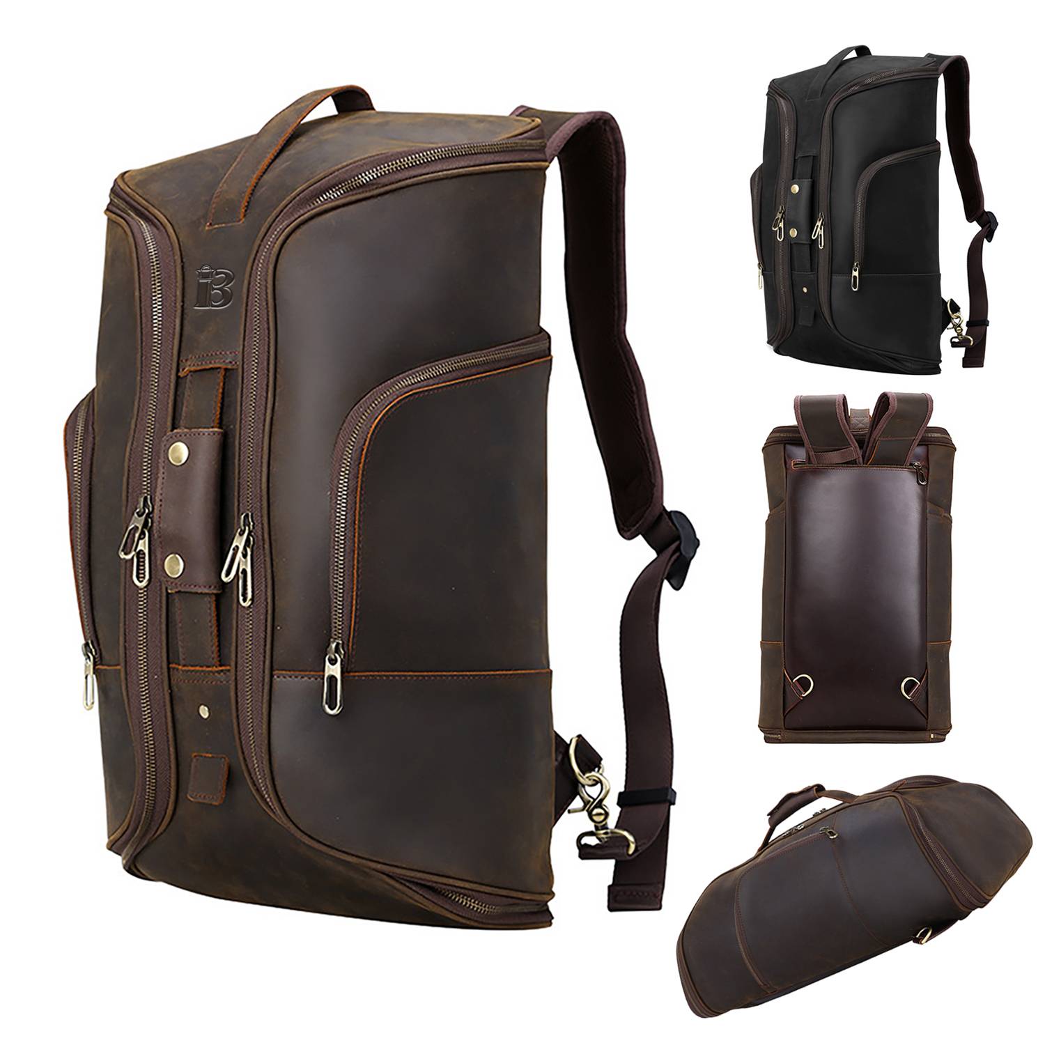 Full Grain Leather Mans Retro Backpack Convertible