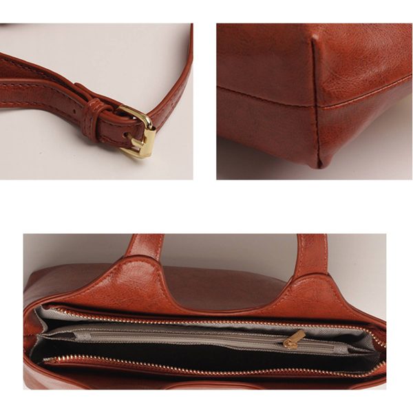 Pu Leather simple waterproof Portable Cross-body Bag Brown