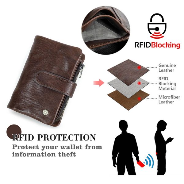Genuine Leather Large Capacity Bifold Anti theft Wallet Men