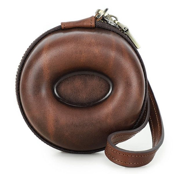Genuine Leather Round portable watch storage bag