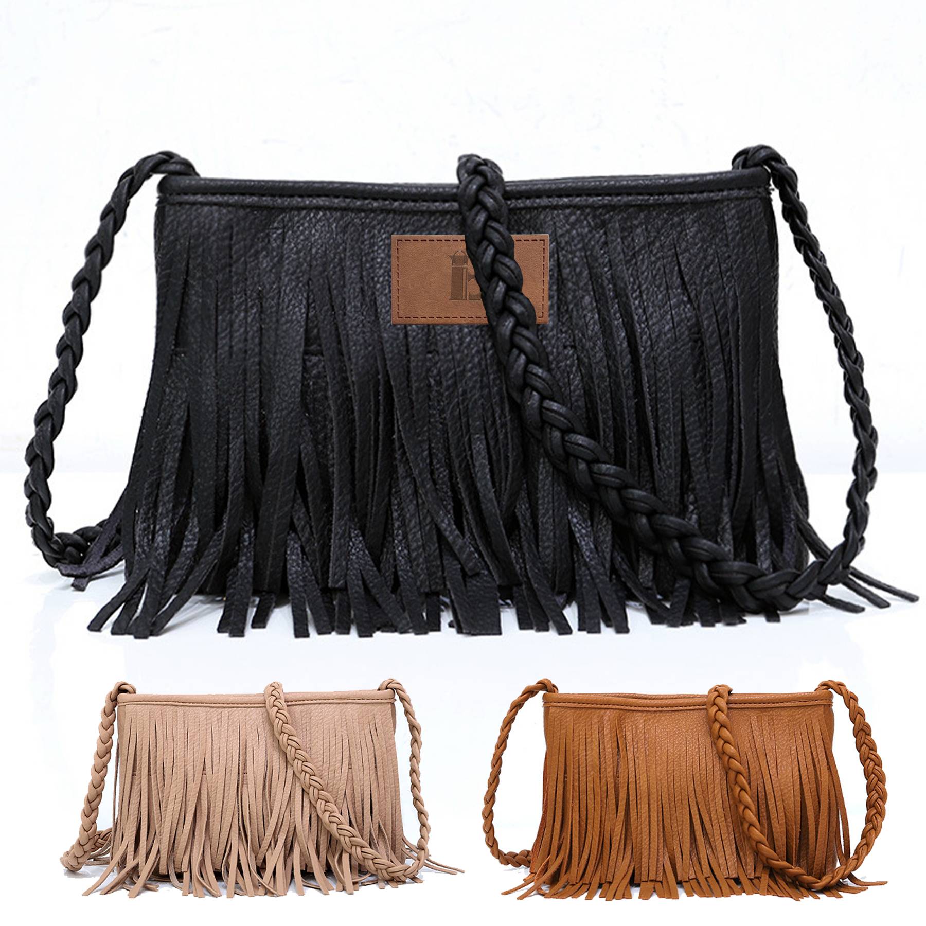 PU Hand-woven tassel shoulder cross-body bag