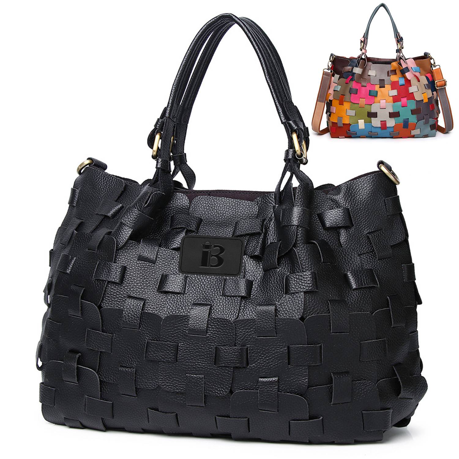 Genuine Leather Colourful square-paneled tote bag