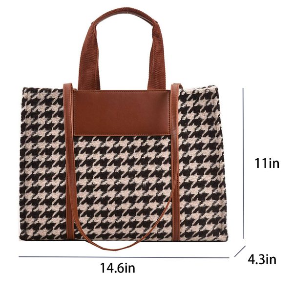 Canvas Tote Bag Black and White Grid Large Capacity