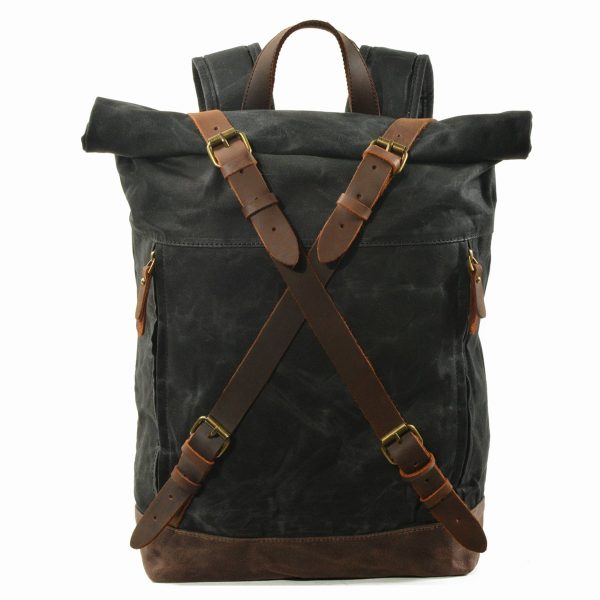 Vintage Canvas Leather Roll On Laptop Backpack Waterproof