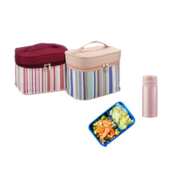 Portable Striped Insulated Lunch Bag