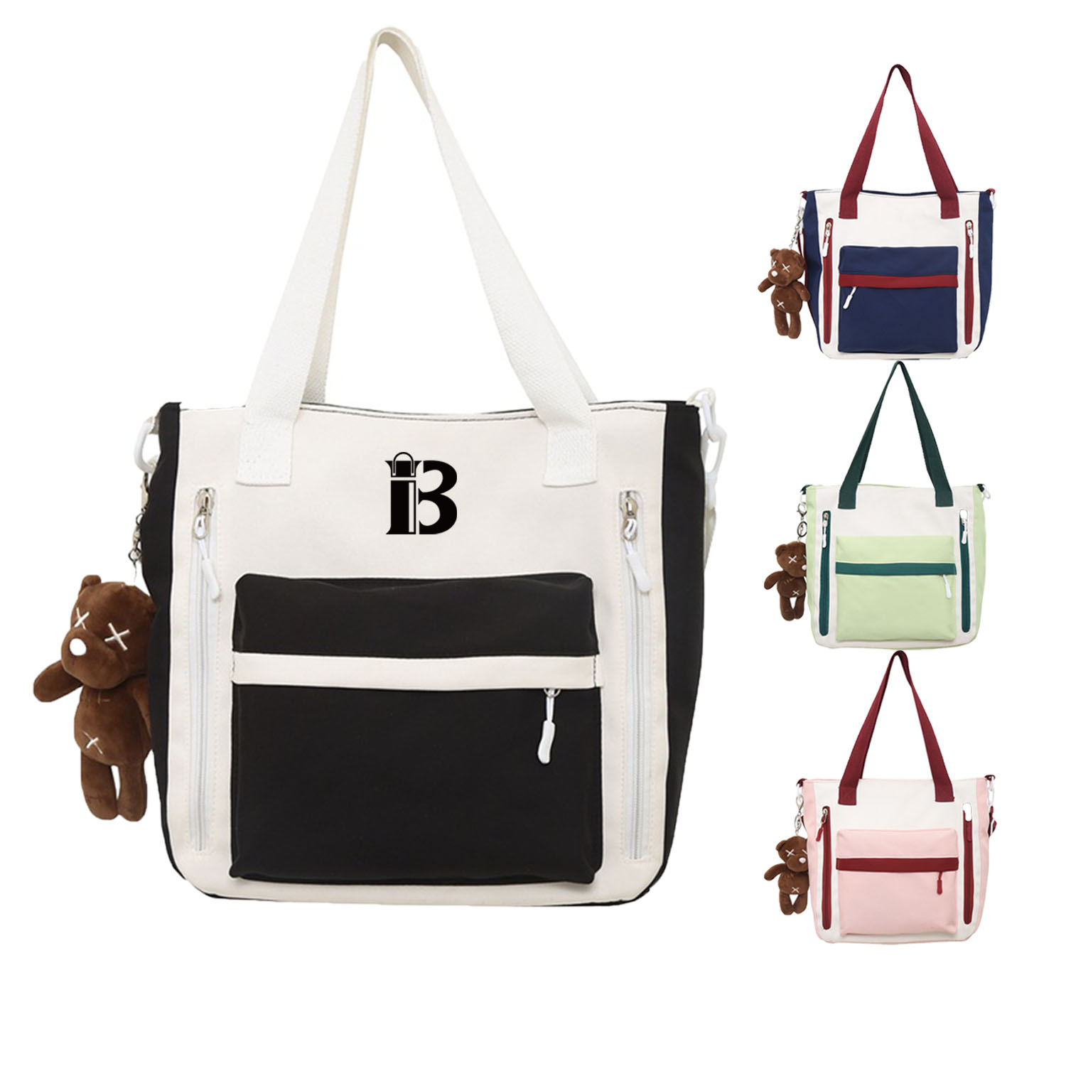 Large Capacity Canvas Contrasting Colors Tote Bag