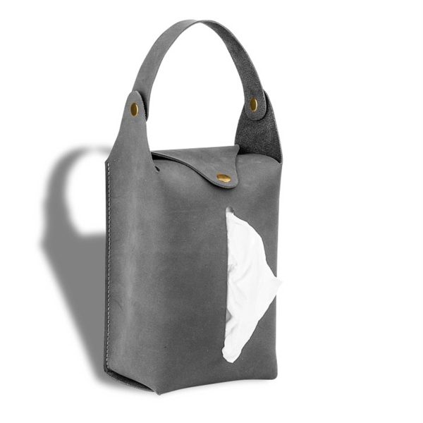 Portable PU Leather Hanging Car Tissue Bag
