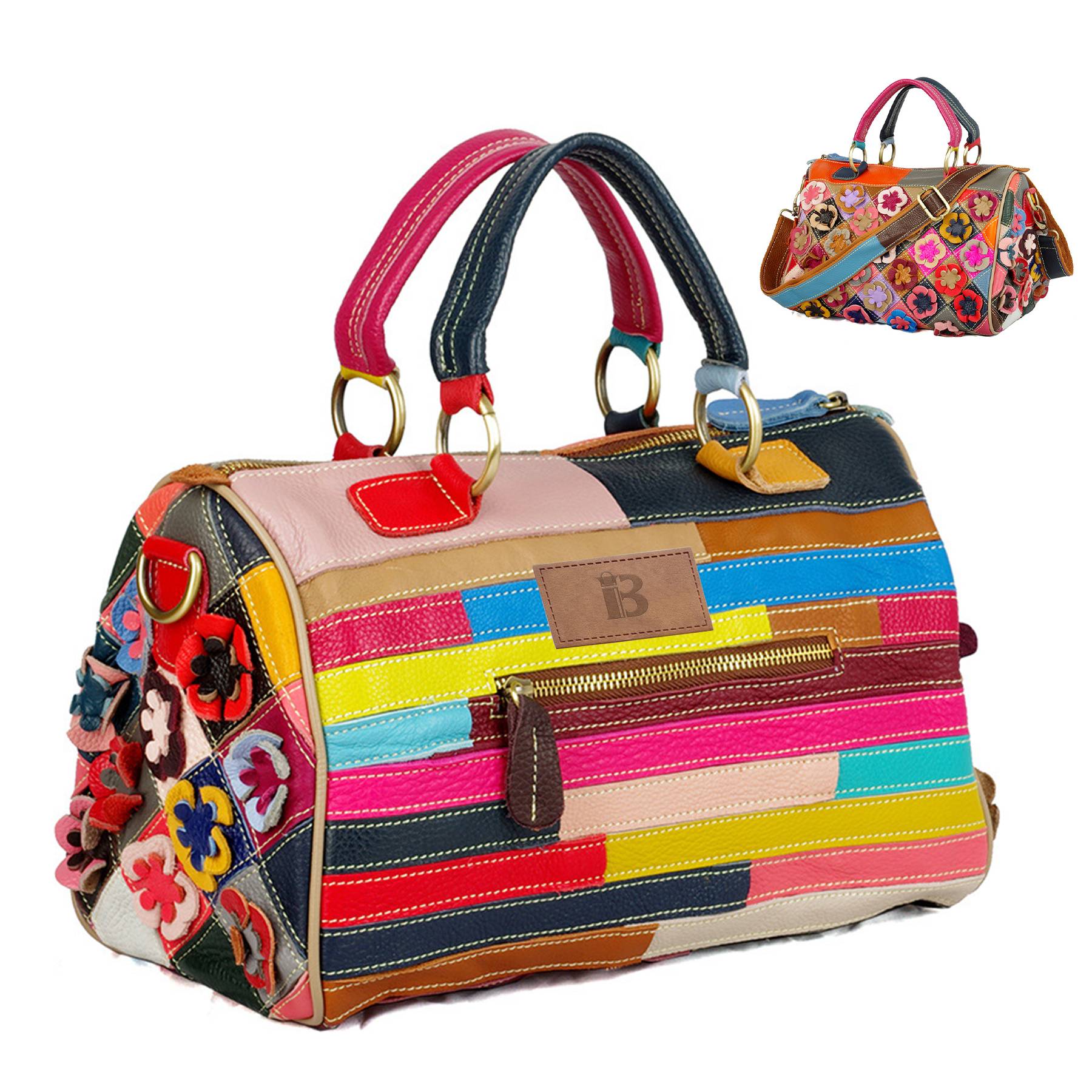 Genuine Leather Colorful floral shoulder cross-body bag