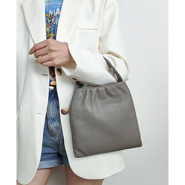 Genuine Leather Simple premium pleated tote bag