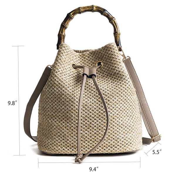 Jute Crossbody Bag Bucket Handbags With Bamboo Handle