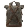 Vintage Canvas Leather Roll On Laptop Backpack Waterproof