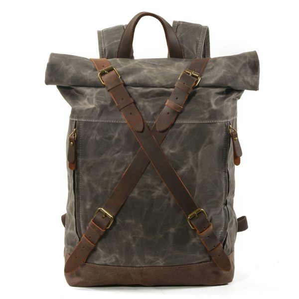 Vintage Canvas Leather Roll On Laptop Backpack Waterproof