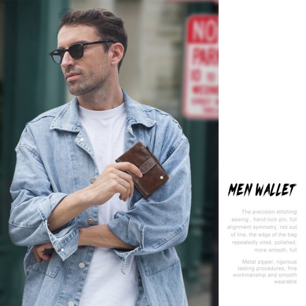 Genuine Leather Large Capacity Bifold Anti theft Wallet Men