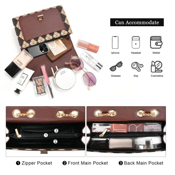 Pu Trendy Crossbody Bags with Chain Strap women Brown
