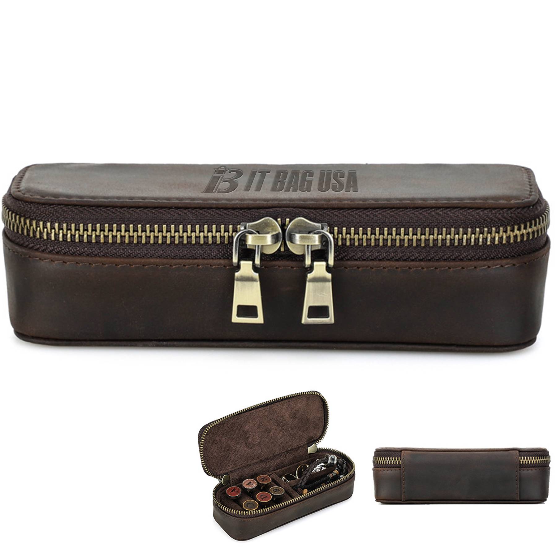 Genuine Leather Jewelry Box Organizer Make-up bag Women