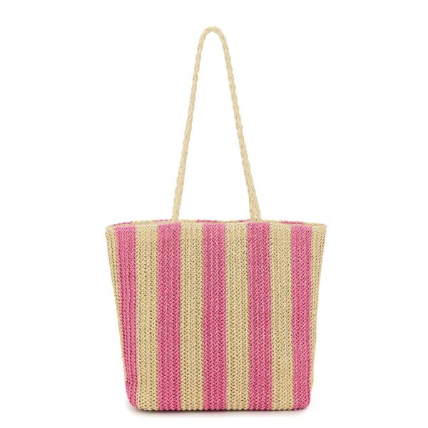 Women Beach Straw Striped Tote Bag